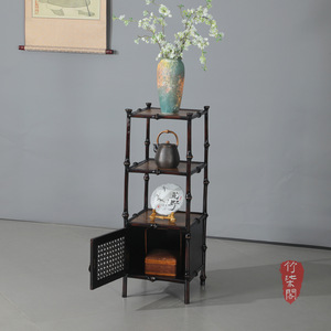 Bamboo Display Shelf Square Solid Wood Tea Cabinet With Storage Drawer For Chinese Style Home Decor - Product Image 1
