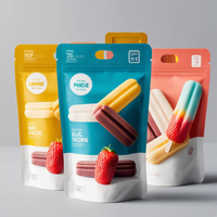 Sacs en plastique transparents personnalisés avec soufflets latéraux, recyclables, de qualité alimentaire, à trois soudures latérales, pour emballage de bâtonnets glacés, crèmes glacées, lait et nouilles