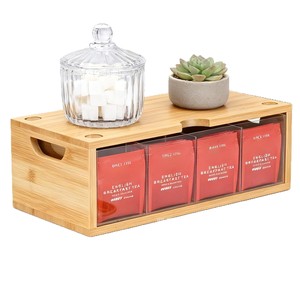 Wooden Tea Bag <b>Storage</b> <b>Box</b> Rectangular Transparent Acrylic Covered Standing Type For Kitchen Use - Product Image 5