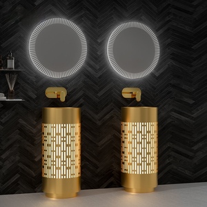 Lavabo sur colonne rectangulaire moderne fait main en acier inoxydable 304, lavabo sur pied monobloc, facile à nettoyer, haut de gamme pour hôtel - Product Image 4