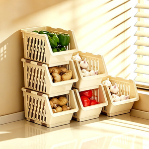 Stackable Kitchen <b>Storage</b> <b>Baskets</b> Rectangle Handle Food <b>Storage</b> Box For Vegetables Fruits Garlic Ginger Countertop Organization - Product Image 2