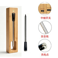 Thermomètre à viande sans fil, étanche IP68, sonde en bambou, long manche, écologique, pour fumeurs, rôtissoires, cuisines, barbecues, fours