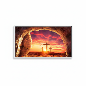 Paisaje de amanecer con cruz cristiana: arte impreso en lienzo, diseño en vidrio templado, lienzo con marco blanco - Product Image 2