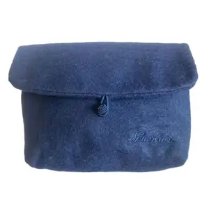 Custom Small Eco Friendly Dark Blue Embroidery Make Up Pouch Recycled Polyester Felt Cosmetic Bag