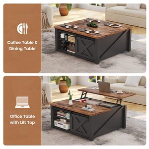 リビングルーム モダン スクエア リフトトップ式 大型隠し収納コンパートメント・調節可能棚付き 木製コーヒーテーブル - Product Image 3