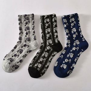 Cotton Socks Autumn Winter New Arrival Floral Over-Knee Women's Ins Single Needle Weave Socks - Product Image 3