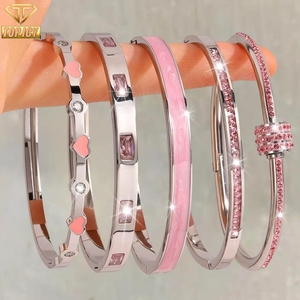 <span class=keywords><strong>2025</strong></span> Không Thấm Nước Thép Không Gỉ Bangle <span class=keywords><strong>Set</strong></span> Màu Hồng Nhỏ Giọt Dầu Trái Tim Nhỏ Giọt Kim Cương Cát Hình Học Thiết Kế Thời Trang Đồ Trang Sức - Product Image 1