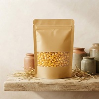 Sacs en papier kraft brun avec fermeture éclair anti-humidité, pochettes en papier kraft brun, sachets alimentaires autoportants avec fenêtre pour snacks et pop-corn