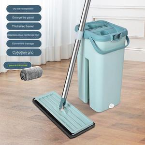 Ensemble serpillière plate et <span class=keywords><strong>seau</strong></span> en microfibre à essorage facile, avec poignée en acier inoxydable, pour un nettoyage des sols sans effort et sans rayures, vente en gros - Product Image 5