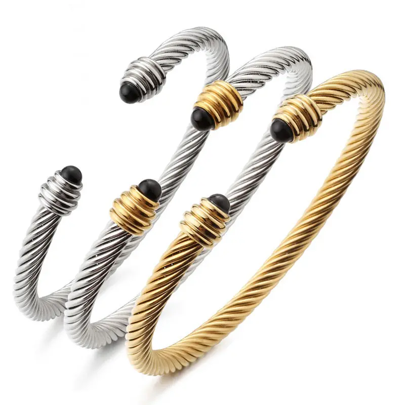 HX SHARE Fashion Personality Gold Bracelet Twisted Wire Agate Bead Stainless Steel Rope Bracelet