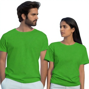 เสื้อยืดคอกลมสีเขียวล้วน แขนสั้น ทรงปกติ สไตล์ลำลอง สำหรับผู้ชายและผู้หญิง ผ้าฝ้ายเจอร์ซีย์ถัก 100% ดีไซน์เรียบ - Product Image 1