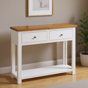 Mesa consola de madera maciza de roble, 32,7x11,8x28,7, color blanco, 2 cajones, muebles modernos para sala de estar, decoración del hogar - Product Image 2