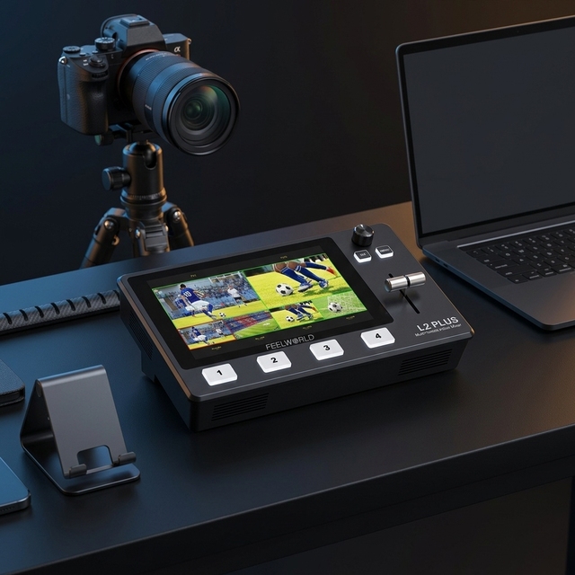 FEELWORLD L2 Plus Multi-camera Video Mixer Switcher 5.5 Inch Touch Screen 4  Input USB 3.0 Live Streaming PTZ Control