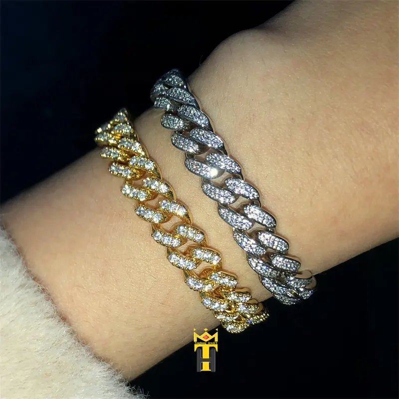 Women thin cuban chain 18k gold plated iced out hip hop cz diamond bling cuban bracelet