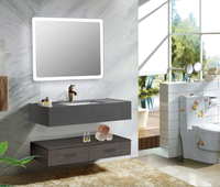 Meuble mural haut de gamme avec lavabo et poignée, meuble-lavabo de salle de bain moderne avec robinet et miroir