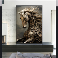Peinture sur toile sans cadre de cheval, peintures murales décoratives de chambre à coucher de porche de salon peinture de diamant de cristal de LED peintures d'animaux