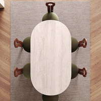 Juego de Comedor Moderno Minimalista de Lujo Marca Haavk, con Cubierta de Piedra Sinterizada Blanca, Marco Ovalado de Madera, Duradero y Ecológico para el Hogar