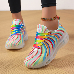 2026 Women's Stripe Casual Sneakers Breathable Platform Lace-Up Walking Shoes with Rubber Insole Walking Style Shoes - Product Image 2