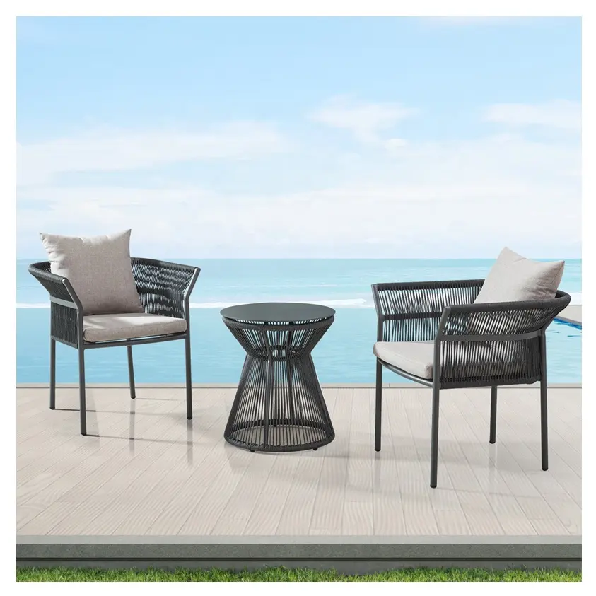 Luxury Grey Garden Patio Cafe Dining Furniture Outdoor Bar Bistro Aluminum Dining Table 2 Chairs Set