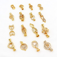 Vente en gros de fermoirs de bijoux plaqués or 18 carats avec CZ, formes variées, connecteurs pour la fabrication de colliers de perles, bracelets, composants de bricolage