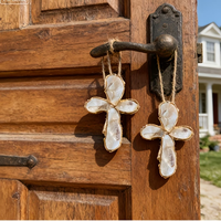 2 pièces de décorations suspendues de Noël en coquilles d'huîtres naturelles de 3 pouces avec ornements en forme de croix, cadeau de mariage sur le thème de la plage côtière