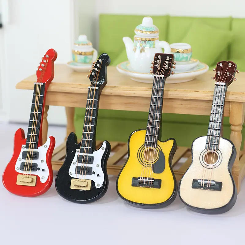 Mini miniature DOLLHOUSE simulation props, Wakayama electronic classic guitar, red ornaments, small furniture toys