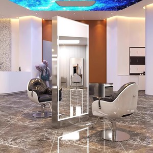 Miroir de sol double face moderne pour salon de coiffure professionnel avec éclairage LED pour la coiffure et la beauté - Product Image 3