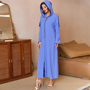 Wholesale in UK Muslim Dress blue bag buckle strap, streamlined hat -connecting Middle Eastern Muslim dress
