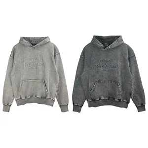 distressed hoodie represent acid wash oversized heavyweight hoodie streetwear fashion vintage plain hoodie high quality