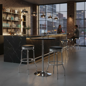 Summit 3-Piece <b>Bar</b> Furniture Set 24 In Round <b>Table</b> <b>And</b> 2 <b>Stools</b> Modern Stainless Steel Commercial <b>Bar</b> Set - Product Image 3