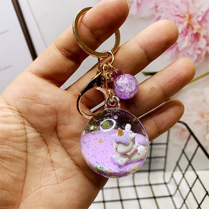 Portachiavi Creativo in Acrilico e Lega con Sabbie Mobili Liquide, Sfera di Cristallo, <span class=keywords><strong>Unicorno</strong></span> Fluttuante, Ciondolo Piccolo per Auto e <span class=keywords><strong>Borsa</strong></span> - Product Image 4