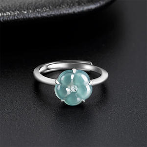 แหวนหยกเจไดต์สีน้ำเงินลายดอกพีช ประดับเงินแท้ S925 เครื่องประดับแฟชั่น แหวนปรับขนาดได้สำหรับผู้หญิง รุ่น D248 - Product Image 3