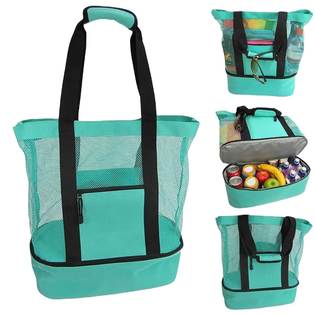 Promozionale mesh beach tote bag con dispositivo di raffreddamento isolato, borsa della signora