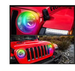 JHS彩色头灯9英寸60w汽车雾灯RGB发光二极管工作转向信号灯jl摩托车配件
