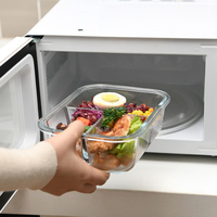 Boîte à lunch en verre compatible micro-ondes, compartimentée, style bento, pour collations et petits repas