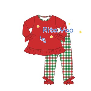 Set di abbigliamento natalizio per bambini e neonati in cotone rosso blu a quadretti abbinati Leggings da bambina Set di pantaloni per ragazzi - Product Image 3