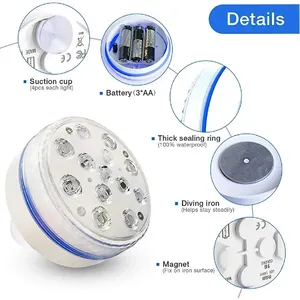 Actualizado IP68 impermeable sumergible LED piscina luz con pilas RF ventosa remota RGB bajo el agua estanque luz <span class=keywords><strong>para</strong></span> fiesta - Product Image 4