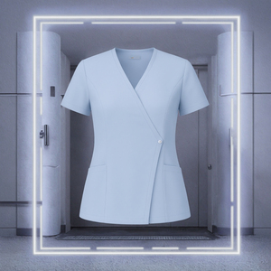 ชุดยูนิฟอร์มพยาบาลแบบสวมใส่สบาย คอวี ผ้าคอตตอน/สแปนเด็กซ์ ถักทอ รับผลิตตามแบบ OEM พร้อมปักโลโก้  สำหรับบุรุษและสตรี เหมาะสำหรับโรงพยาบาลและศัลยกรรม - Product Image 3