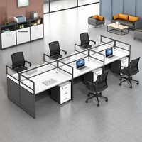 Poste de travail modulaire moderne pour 3 personnes, bureau cloisonné avec cadre en aluminium, armoire mobile verrouillable
