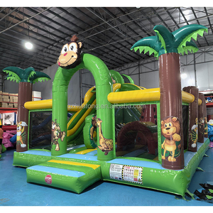 Carrera de obstáculos de mono de dibujos animados inflable, Castillo de salto inflable, tobogán combinado, casa hinchable al aire libre, parque de atracciones, parque infantil - Product Image 2