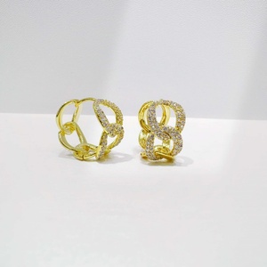 wholesale plata 925 sterling silver Luxury Geometric Hoop earring Everyday Wear women western hip hop zirconia 18k gold earrings - Product Image 1