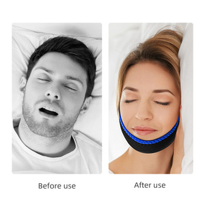 Correa de soporte para la barbilla antirronquidos de microfibra azul para controlar la respiración bucal nocturna y contorno facial - Product Image 4