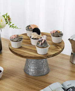 Décoration de mariage gâteau et doux support de service avec plateau en bois supérieur et base galvanisée pour la célébration d'anniversaire de Noël - Product Image 6