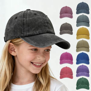 Vente en gros de garçons et filles Chapeau d'extérieur en coton délavé Casquette de baseball pour enfants personnalisée OEM ODM Casquette de sport rétro vintage pour enfants - Product Image 1