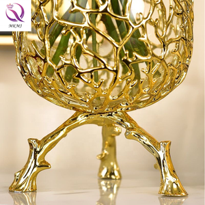 Jarrón de hierro forjado nórdico para <span class=keywords><strong>decoración</strong></span> del hogar, artesanías de metal, adornos para flor de sala de estar, arreglo creativo de árbol de mar, vidrio dorado - Product Image 4