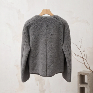 <span class=keywords><strong>Manteau</strong></span> court en laine Teddy pour <span class=keywords><strong>femme</strong></span>, <span class=keywords><strong>blanc</strong></span> crème, col rond, garniture en strass, boutons dorés en relief, vêtement d'extérieur ample pour l'hiver - Product Image 3