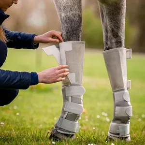 Bota de malha respirável para cavalo, botas anti-mosquito em PVC cinza para pernas, tamanho personalizado, para cavalo, envoltório de perna
