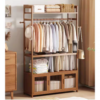 Porte-vêtements autoportant en bambou, simple et rectangulaire, avec porte-pantalon, organisateur de vêtements multifonctionnel pour la maison et la chambre