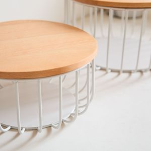 Panier à fruits pour comptoir de cuisine, lot de 2 grands paniers empilables avec couvercle en bambou - Product Image 4