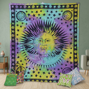 Indian Sun Moon Hippie Mandala Colgante de pared Tapiz gitano Aubusson Impreso Interior Cama Decorativo Étnico Arte de la pared al por mayor - Product Image 4
